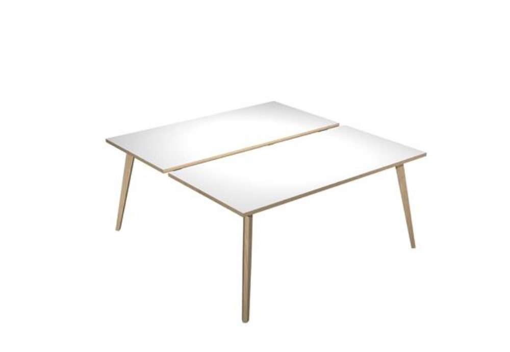 Immagine di Scrivania Woody a 2 postazioni contrap. - 180 x 166 cm - rovere / bianco