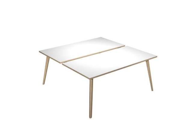 Immagine di Scrivania Woody a 2 postazioni contrap. - 180 x 166 cm - rovere / bianco