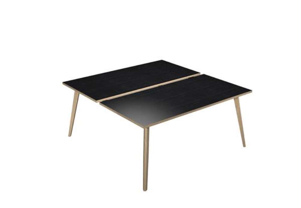 Immagine di Scrivania Woody a 2 postazioni contrap. - 180 x 166 cm - rovere / nero venato