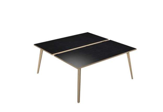 Immagine di Scrivania Woody a 2 postazioni contrap. - 180 x 166 cm - rovere / nero venato