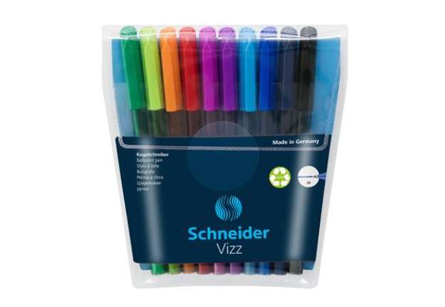 Immagine di Penne a sfera Vizz - con cappuccio - punta media - colori assortiti - Schneider - astuccio 10 pezzi