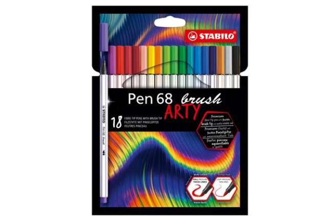 Immagine di Pennarello Pen 68 Brush Arty Line 568/12 - colori assortiti - Stabilo - astuccio 12 pezzi