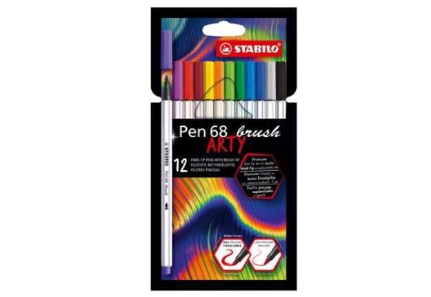 Immagine di Pennarello Pen 68 Brush Arty Line 568/18 - colori assortiti - Stabilo - astuccio 18 pezzi