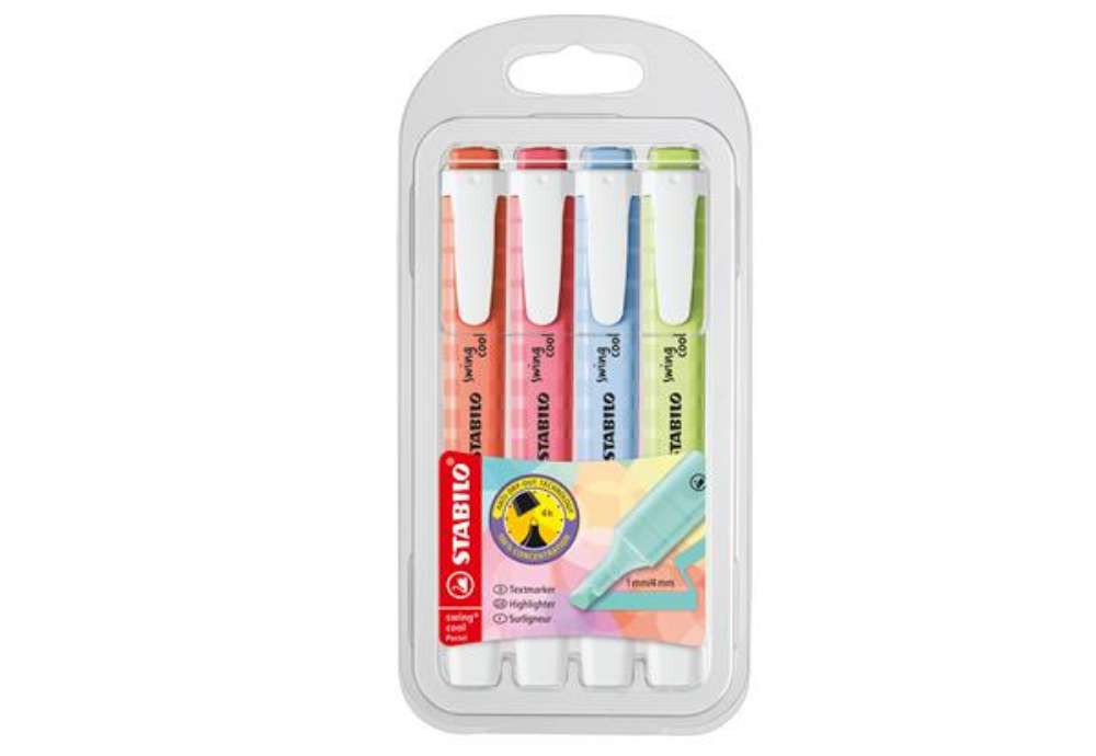 Immagine di Evidenziatore Swing Cool Pastel - punta scalpello - tratto 1 - 4 mm - colori assortiti - Stabilo - a
