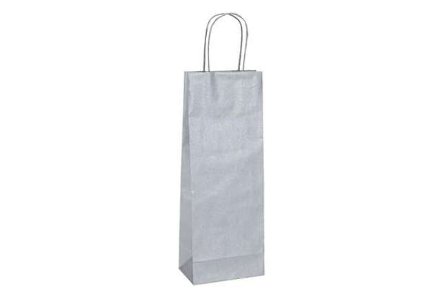 Immagine di Portabottiglie BARBERA - maniglie cordino - 14 x 9 x 38 cm - carta biokraft - argento - Mainetti Bag