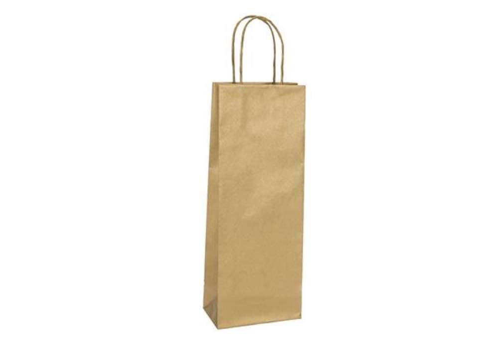 Immagine di Portabottiglie BARBERA - maniglie cordino - 14 x 9 x 38 cm - carta biokraft - oro - Mainetti Bags -