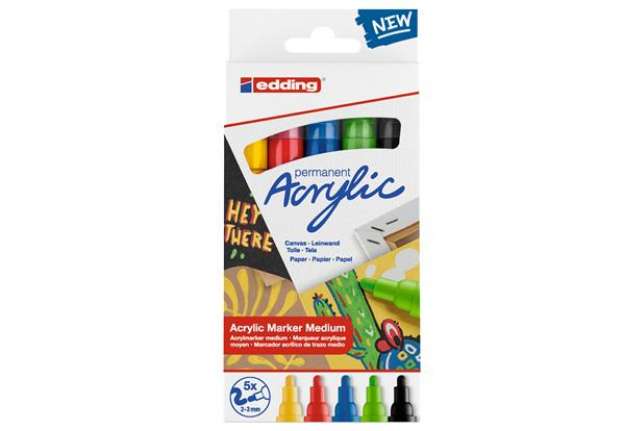 Immagine di Marcatore permanente acrilico 5100 - punta tonda - da 2 a 3 mm - colori assortiti basic - Edding - c