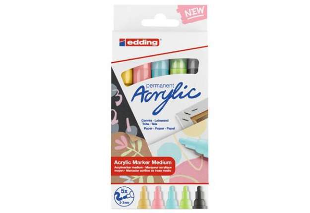 Immagine di Marcatore permanente acrilico 5100 - punta tonda - da 2 a 3 mm - colori assortiti pastel - Edding -