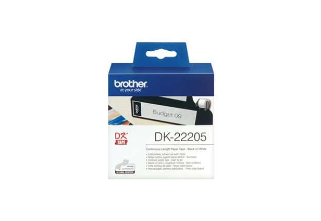 Immagine di Brother - Rotolo etichetta continua - carta adesiva - Nero/Bianco - 62mm x 30,48mt - DK-22205