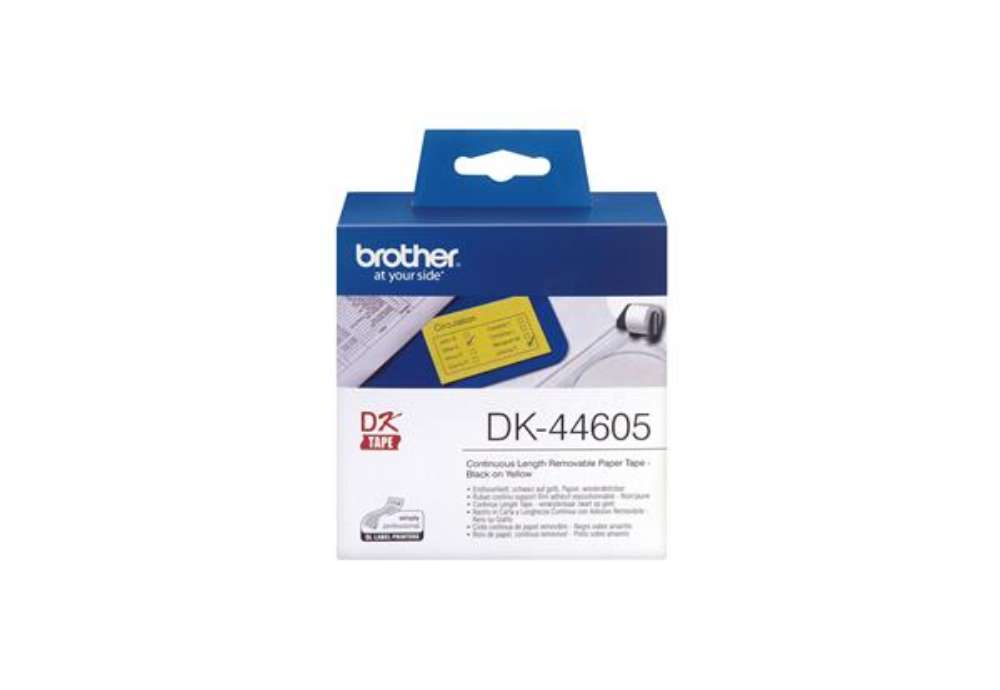 Immagine di Brother - Rotolo etichetta continua - carta adesiva rimovibile - Nero/Giallo - 62mm x  30,48mt - DK-