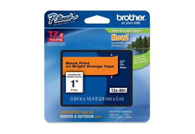 Immagine di Brother - Nastro laminato fluorescente - Nero/Arancio fluo - TZEB51 - 24mm x 5mt