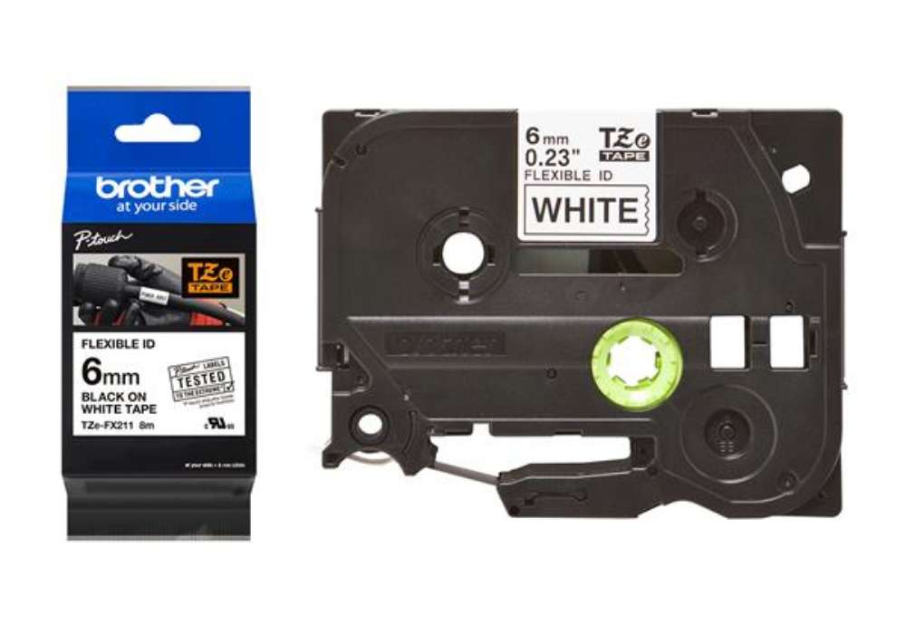 Immagine di Brother - Nastro laminato flessibile - Nero / Bianco - TZEFX211 - 6mm x 8mt