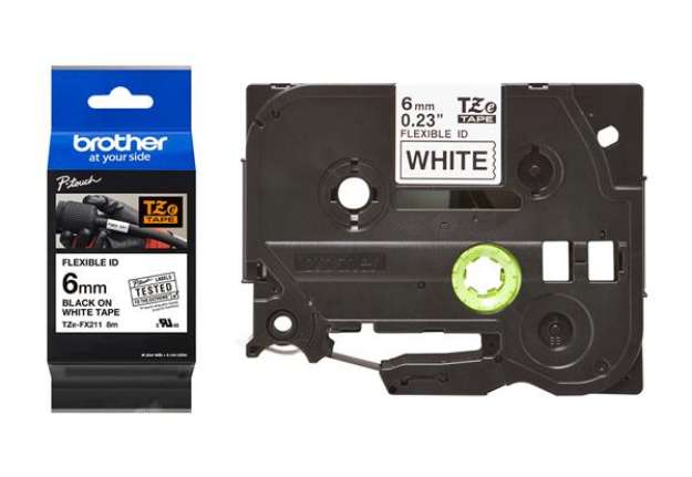 Immagine di Brother - Nastro laminato flessibile - Nero / Bianco - TZEFX211 - 6mm x 8mt