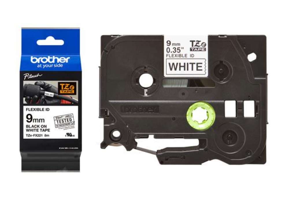 Immagine di Brother - Nastro laminato flessibile - Nero / Bianco - TZEFX221 - 9mm x 8mt