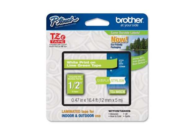 Immagine di Brother - Nastro - Bianco/Verde acido - TZEMQG35 - 12mm x 5mt