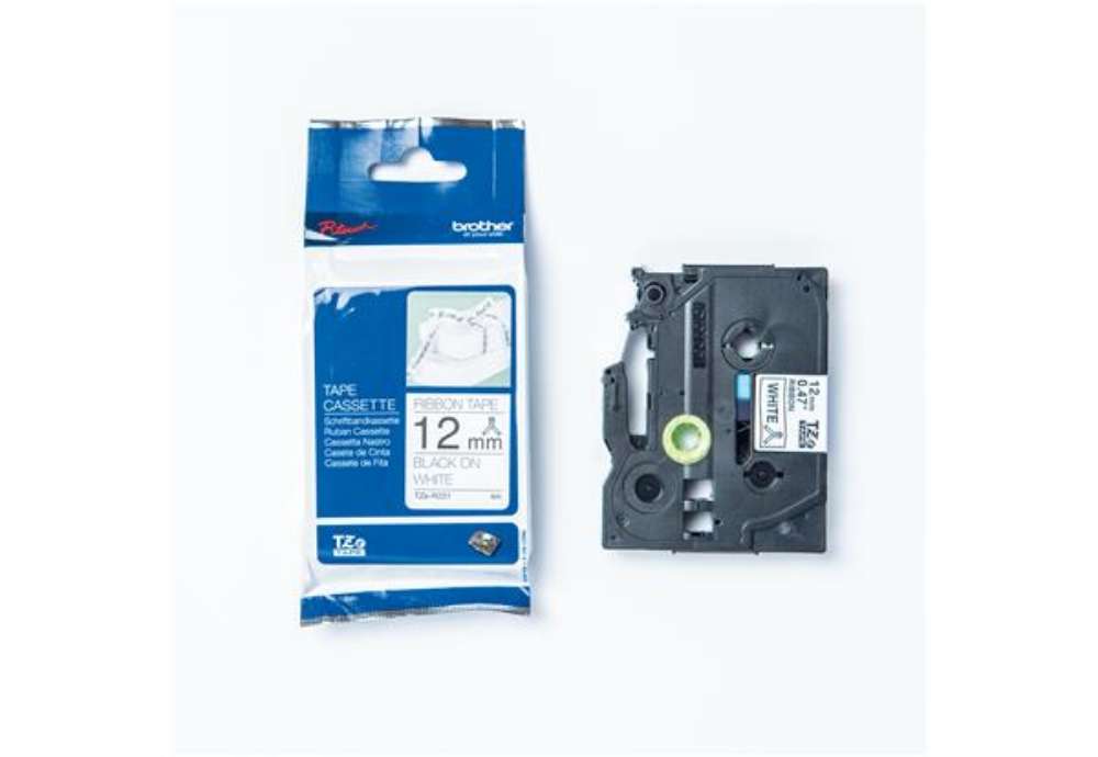 Immagine di Brother - Nastro - tessuto - 12 mm - Nero su Bianco - 4m - TZER231