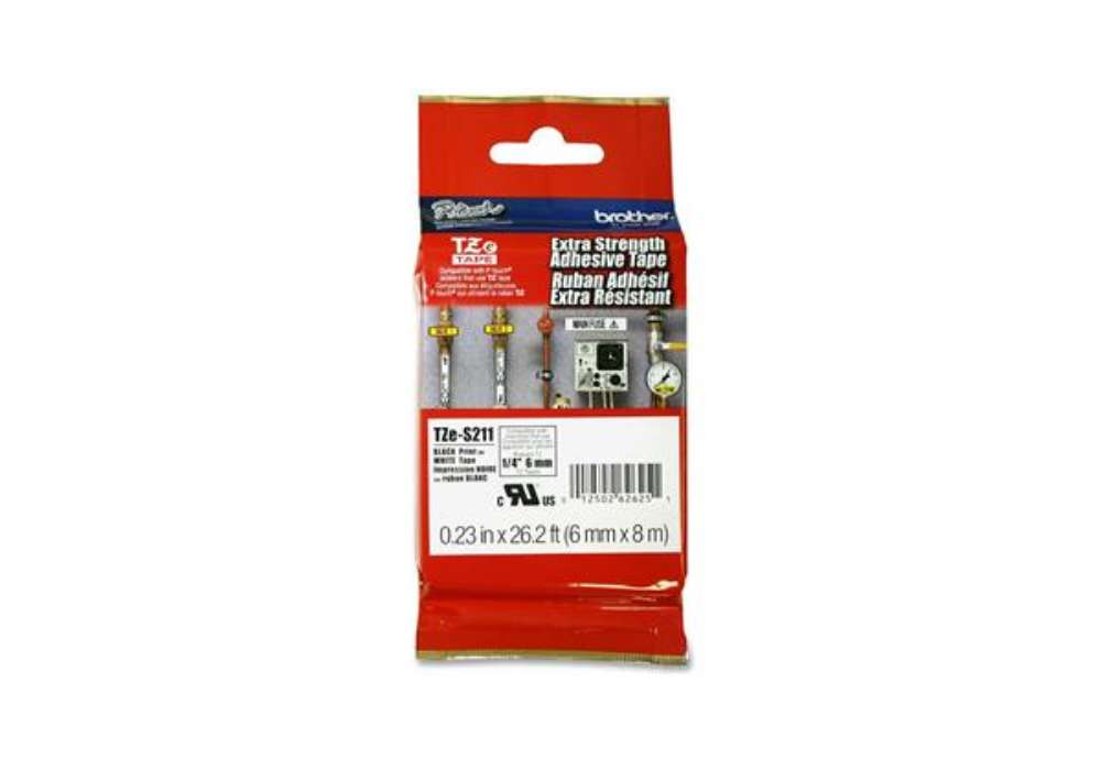 Immagine di Brother - Nastro con adesivo resistente - Nero/Bianco - TZES211 - 6mm x 8mt