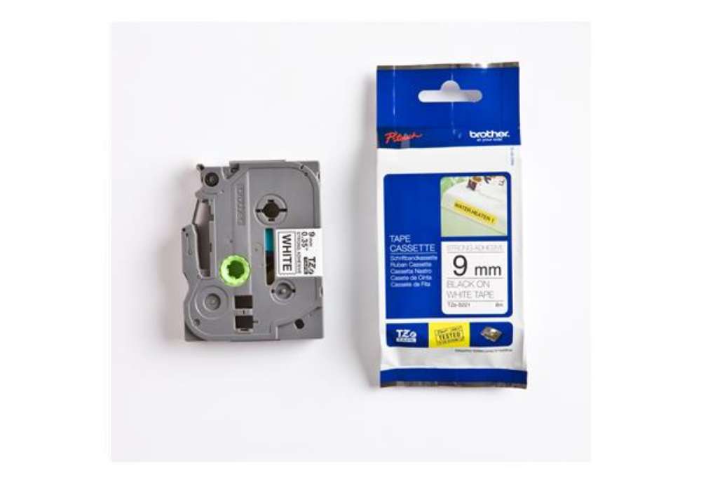 Immagine di Brother - Nastro con adesivo resistente - Nero/Bianco - TZES221 - 9mm x 8mt