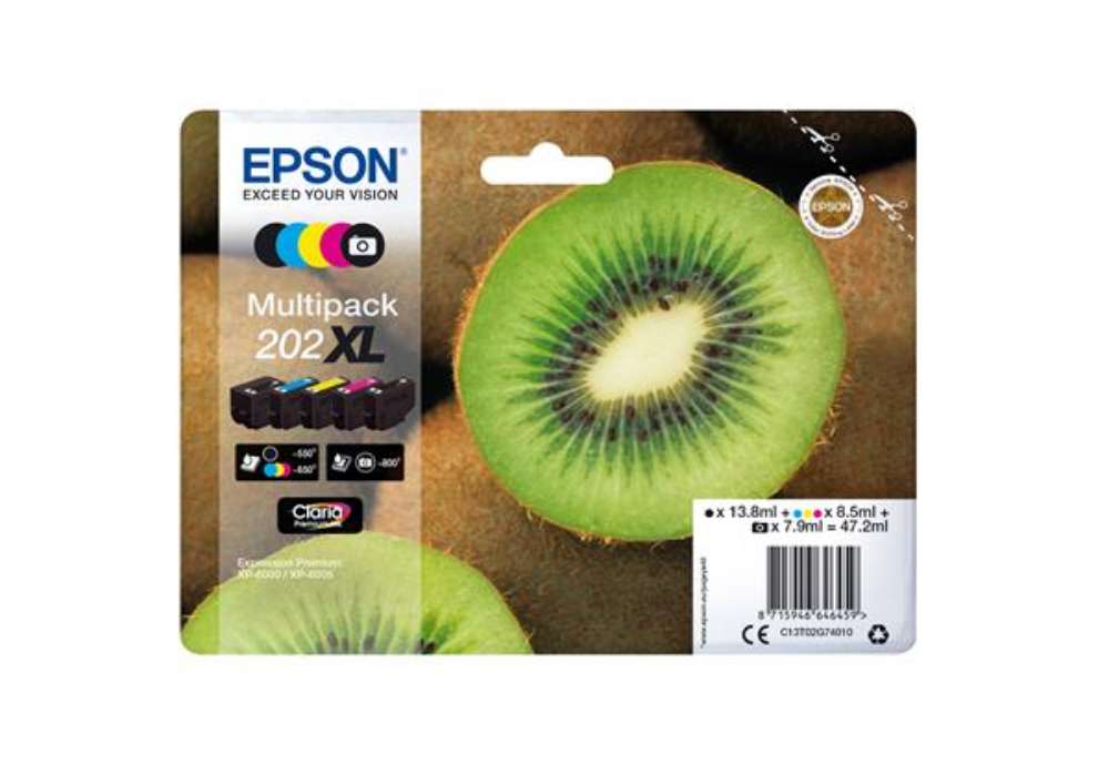 Immagine di Epson - Multipack Cartuccia ink - 202XL - C/M/Y/K/K PH - C13T02G74010 - C/M/Y 8,5ml cad - K 13,8ml -