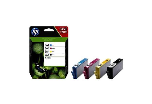 Immagine di Hp - Confezione 4 cartucce ink originale - 364 - C/M/Y/K - N9J73AE - C/M/Y 300 pag cad / K 250 pag
