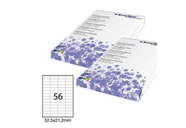 Immagine di Etichette adesive - in carta - permanenti - 52,5 x 21,2 mm - 56 et/fg - 100 fogli - bianco - Starlin
