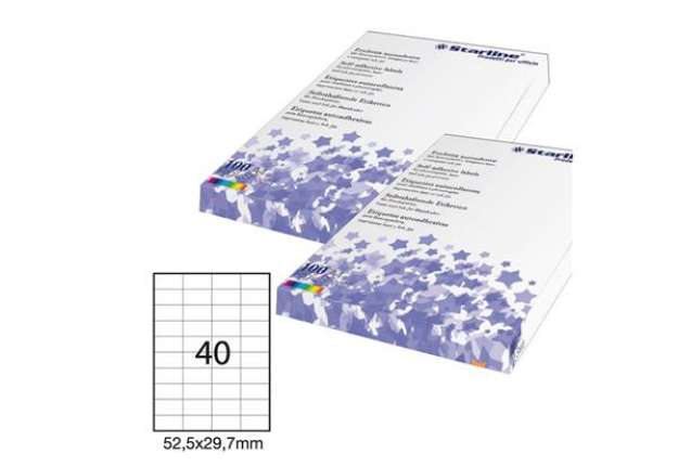 Immagine di Etichette adesive - in carta - permanenti - 52,5 x 29,7 mm - 40 et/fg - 100 fogli - bianco - Starlin