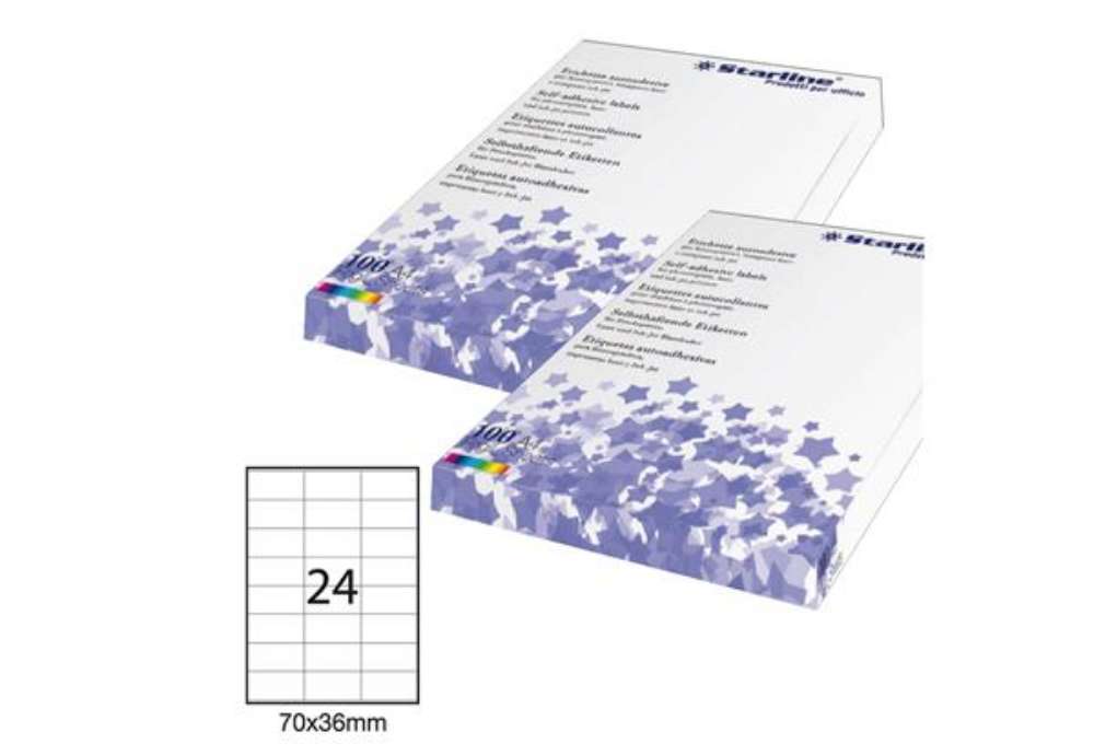 Immagine di Etichette adesive - in carta - permanenti - 70 x 36 mm - 24 et/fg - 100 fogli - bianco - Starline
