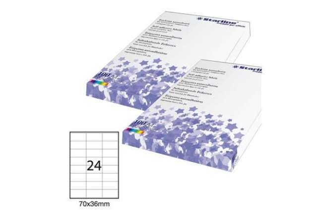 Immagine di Etichette adesive - in carta - permanenti - 70 x 36 mm - 24 et/fg - 100 fogli - bianco - Starline