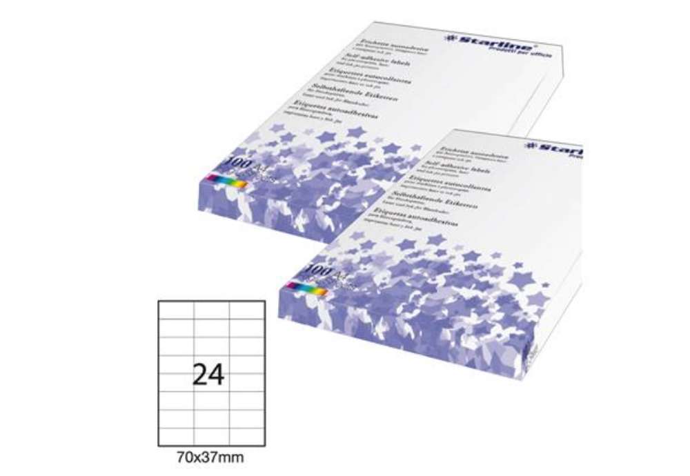 Immagine di Etichette adesive - in carta - permanenti - 70 x 37 mm - 24 et/fg - 100 fogli - bianco - Starline