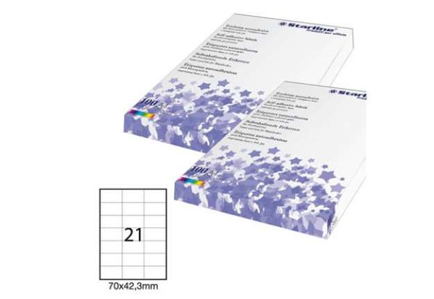 Immagine di Etichette adesive - in carta - permanenti - 70 x 42,3 mm - 21 et/fg - 100 fogli - bianco - Starline