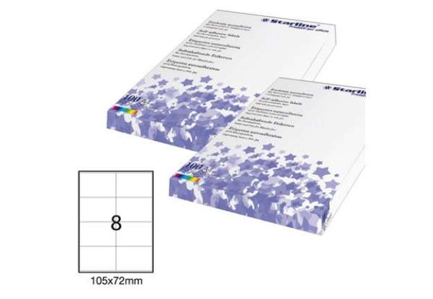 Immagine di Etichette adesive - in carta - permanenti - 105 x 72 mm - 8 et/fg - 100 fogli - bianco - Starline