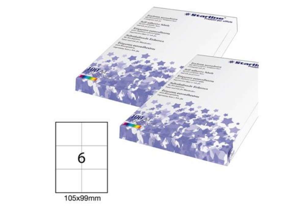 Immagine di Etichette adesive - in carta - permanenti - 105 x 99 mm - 6 et/fg - 100 fogli - bianco - Starline