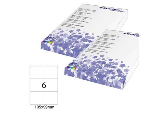 Immagine di Etichette adesive - in carta - permanenti - 105 x 99 mm - 6 et/fg - 100 fogli - bianco - Starline