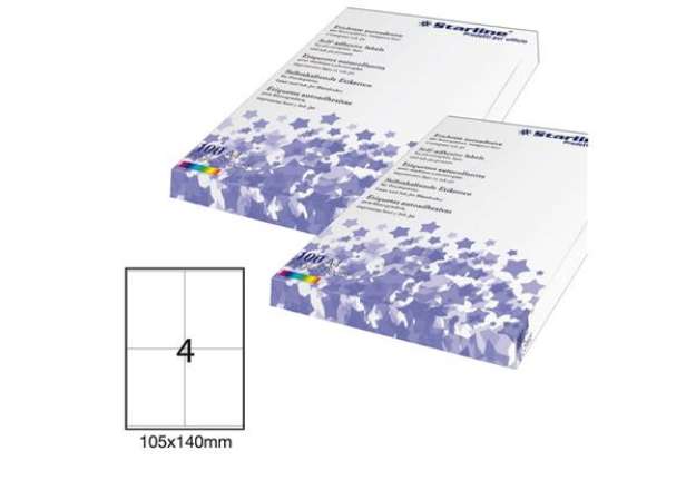 Immagine di Etichette adesive - in carta - permanenti - 105 x 140 mm - 4 et/fg - 100 fogli - bianco - Starline
