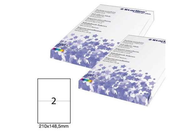 Immagine di Etichette adesive - in carta - permanenti - 210 x 148,5 mm - 2 et/fg - 100 fogli - bianco - Starline