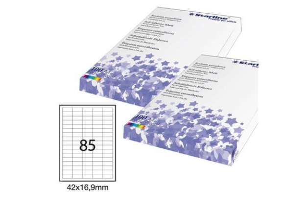 Immagine di Etichette adesive - in carta - permanenti - 42 x 16,9 mm - 85 et/fg - 100 fogli - bianco - Starline