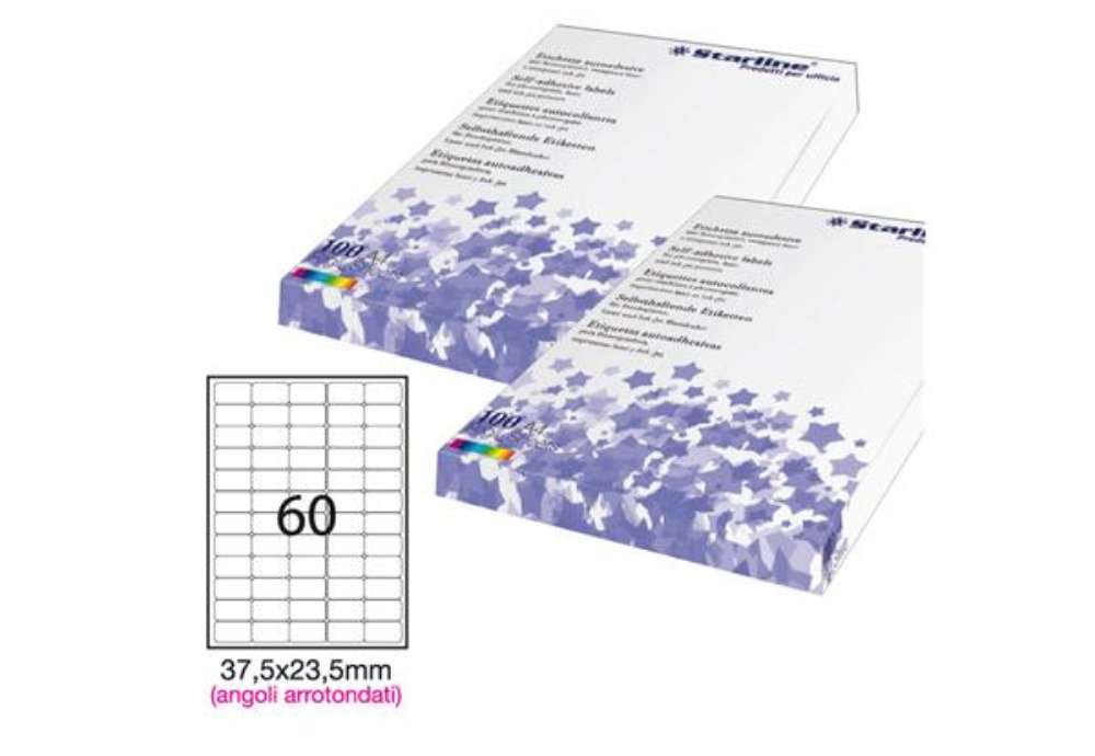 Immagine di Etichette adesive - in carta - angoli arrotondati - permanenti - 37,5 x 23,5 mm - 60 et/fg - 100 fog