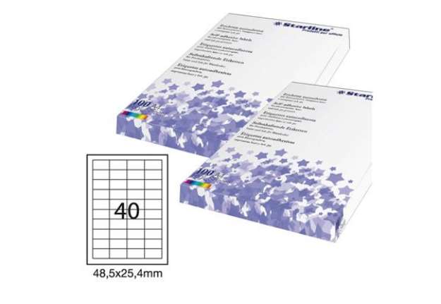 Immagine di Etichette adesive - in carta - permanenti - 48,5 x 25,4 mm - 40 et/fg - 100 fogli - bianco - Starlin