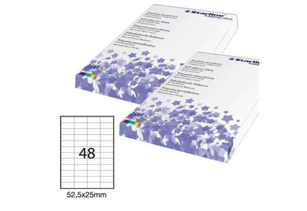 Immagine di Etichette adesive - in carta - permanenti - 52,5 x 25 mm - 48 et/fg - 100 fogli - bianco - Starline