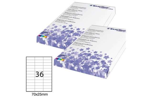 Immagine di Etichette adesive - in carta - permanenti - 70 x 25 mm - 36 et/fg - 100 fogli - bianco - Starline