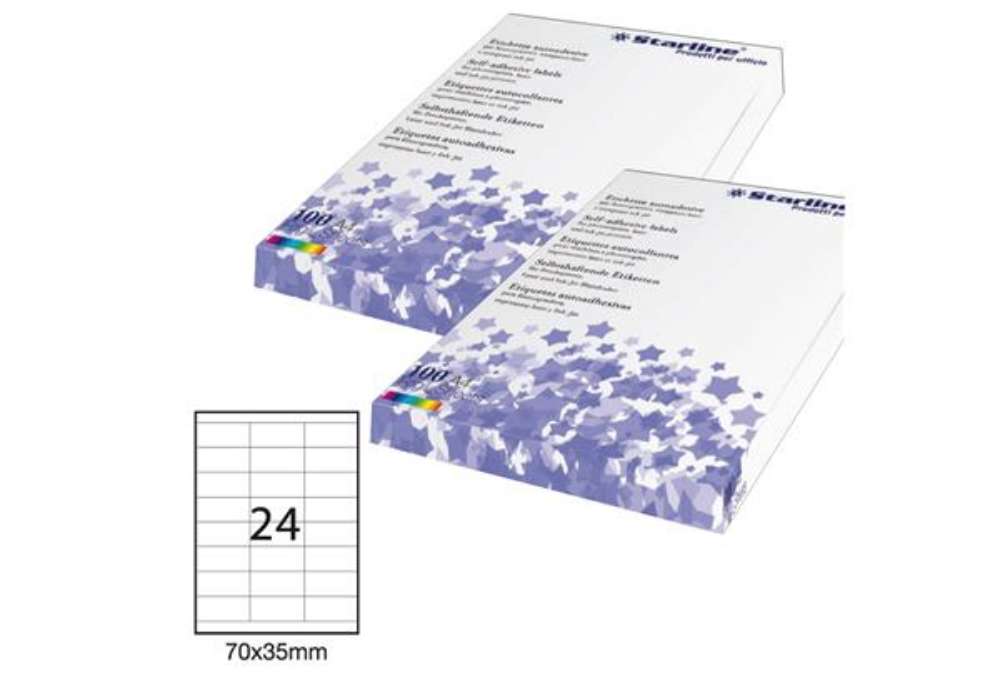 Immagine di Etichette adesive - in carta - permanenti - 70 x 35 mm - 24 et/fg - 100 fogli - bianco - Starline