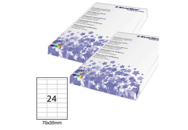 Immagine di Etichette adesive - in carta - permanenti - 70 x 35 mm - 24 et/fg - 100 fogli - bianco - Starline
