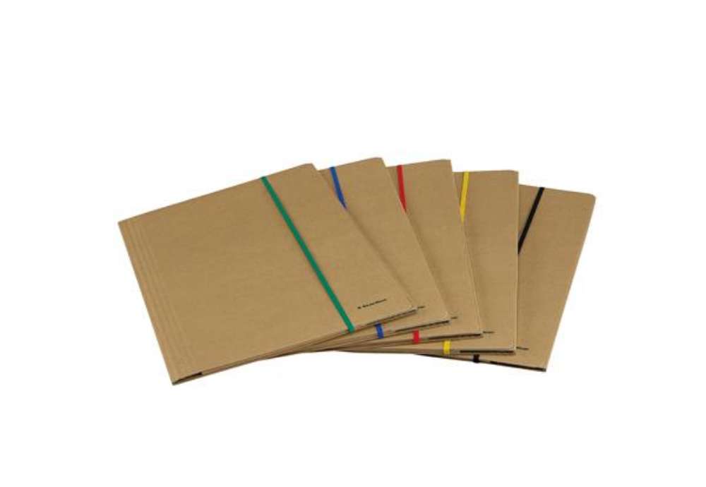 Immagine di Cartella 3 lembi con elastico piatto colorato - 25 x 35 cm - dorso variabile - cartoncino - avana -