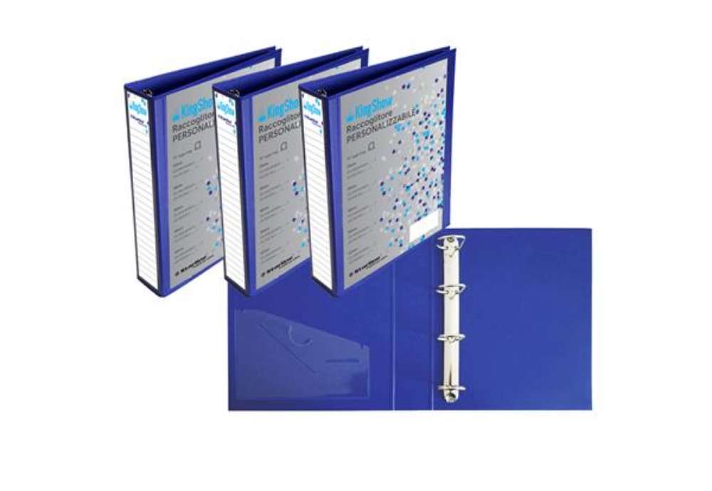 Immagine di Raccoglitore personalizzabile KingShow - 22 x 30 cm - 4 anelli a D 65 mm - dorso 8 cm - blu - Starli