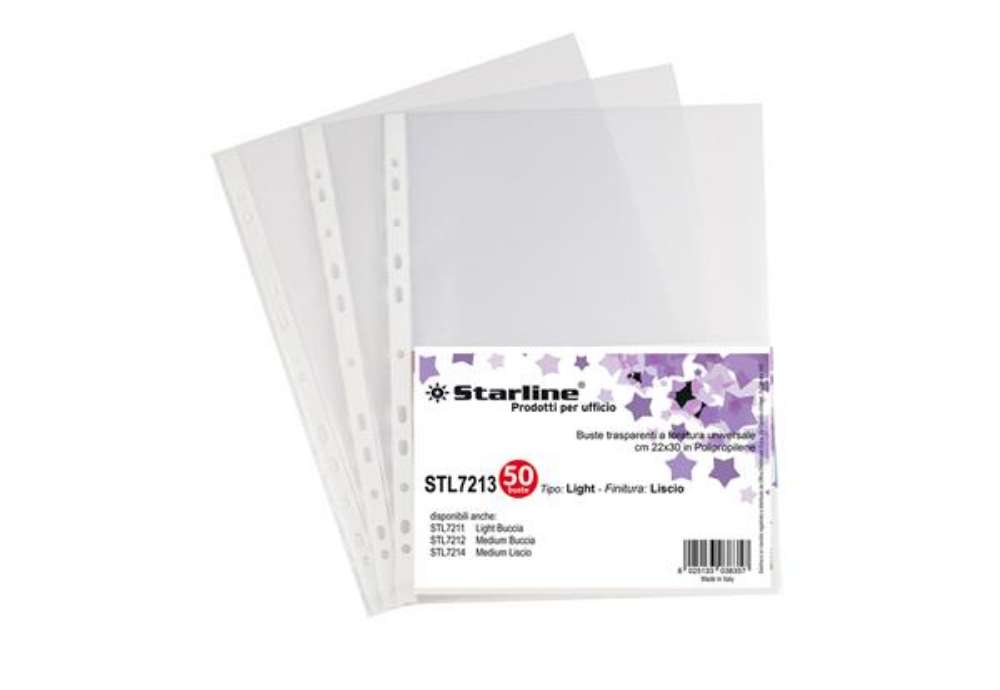 Immagine di Buste forate Light - liscio - 22 x 30 cm - trasparente - Starline - conf. 50 pezzi