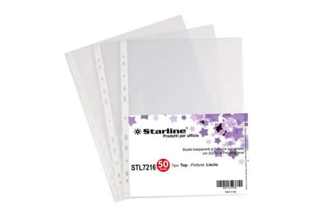 Immagine di Buste forate Top - liscio - 22 x 30 cm - trasparente - Starline - conf. 50 pezzi