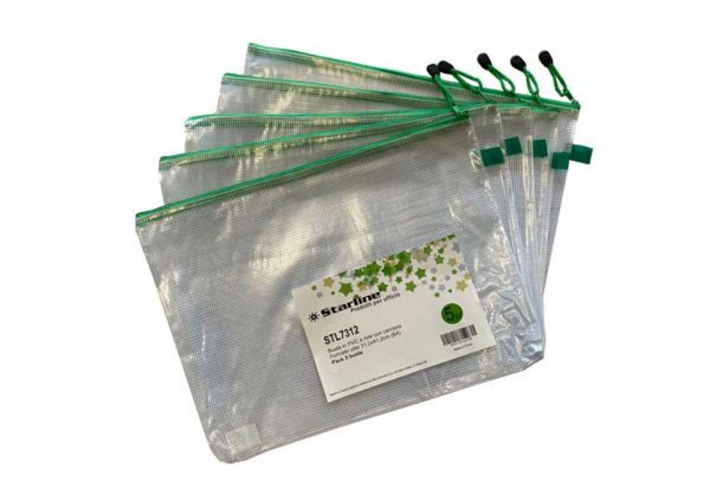 Immagine di Busta a rete con cerniera verde - PVC - 31,2 x 41,2 cm - trasparente - Starline