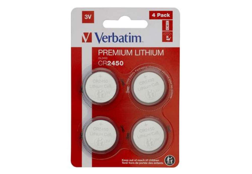Immagine di Micropile CR2450 - 3V - a pastiglia - litio - Verbatim - blister 4 pezzi