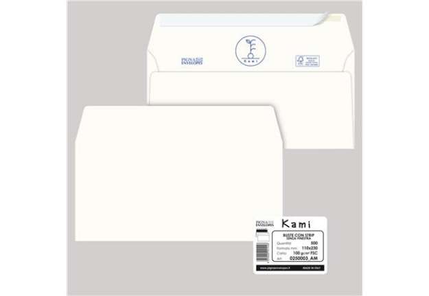 Immagine di Busta a sacco Kami Strip - senza finestra - 11 x 23 cm - 100 gr - carta riciclata FSC - bianco - Pig