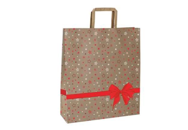 Immagine di Shoppers - maniglie piattina - 22 x 10 x 29 cm - carta kraft - stars rosso - Mainetti Bags - conf. 2